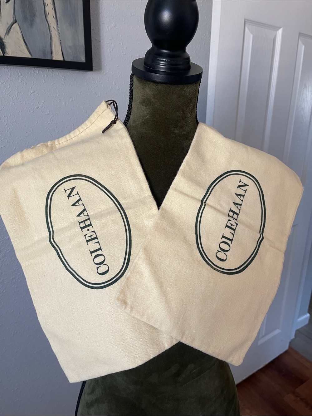 Cole Haan Cream Canvas Dust Bags with Black Logo (Set)